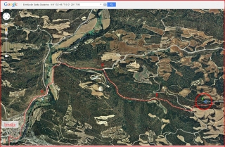 Ermita de Santa Susanna – Biosca - Itinerari - Captura de pantalla de Google Maps, complementada amb anotacions manuals.