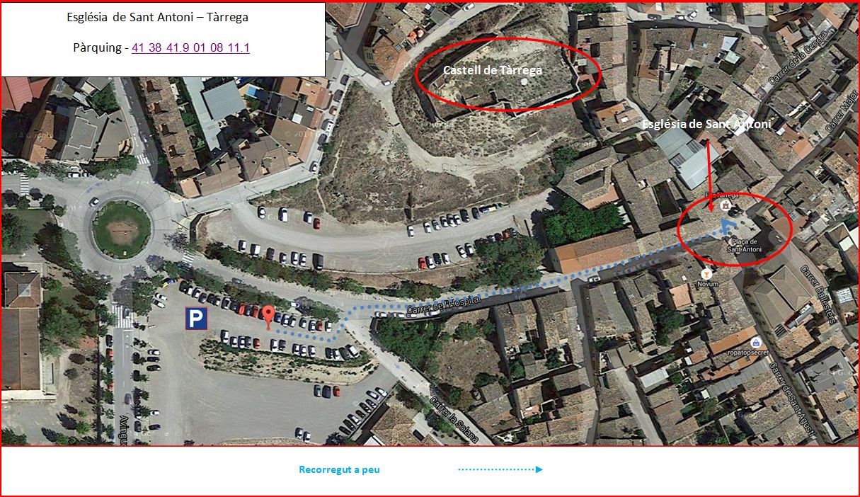 Església de Sant Antoni - Tàrrega - Itinerari - Captura de pantalla de Google Maps, complementada amb anotacions manuals