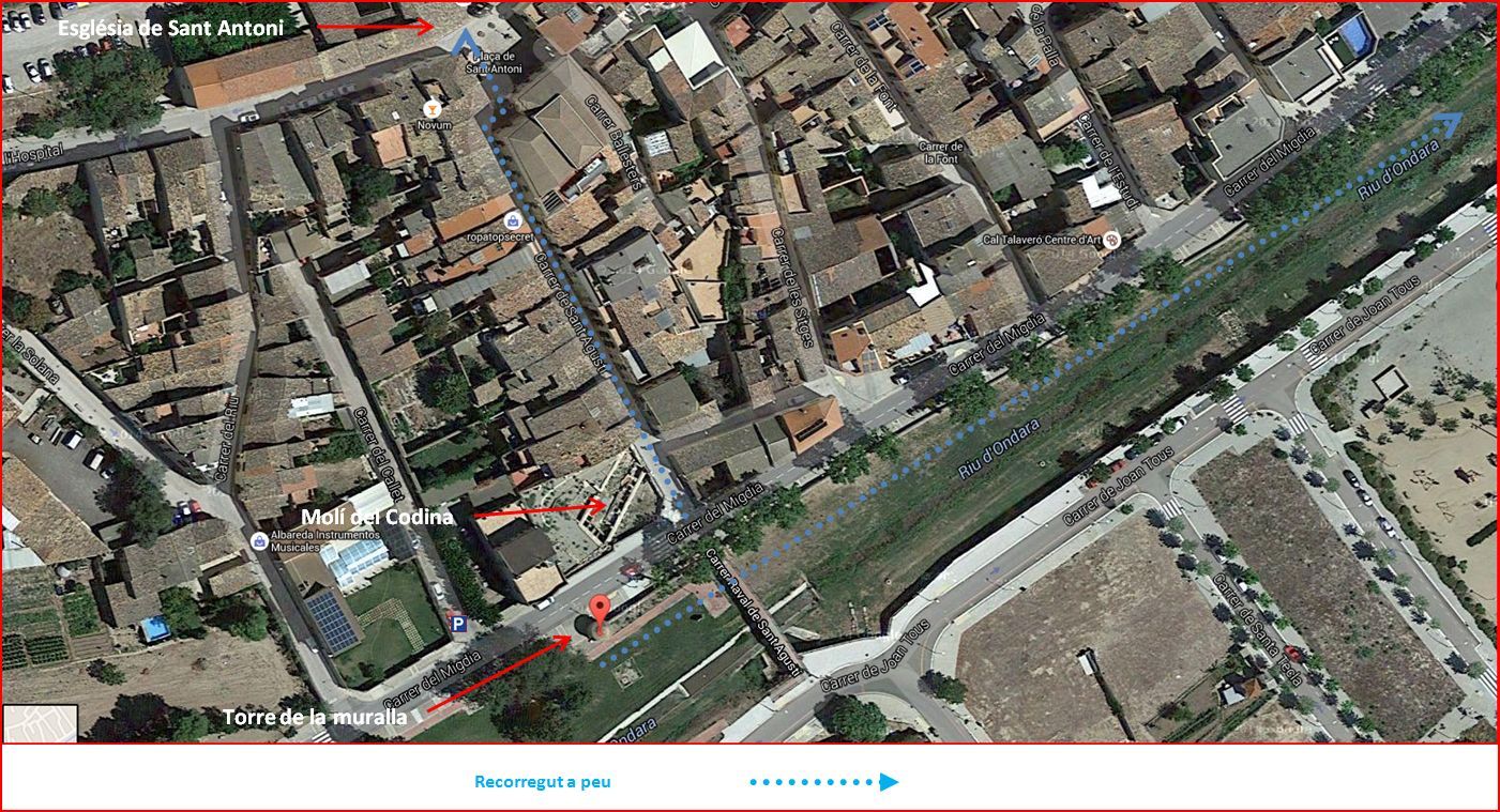 Església de Sant Antoni - Tàrrega - Itinerari - Captura de pantalla de Google Maps, complementada amb anotacions manuals