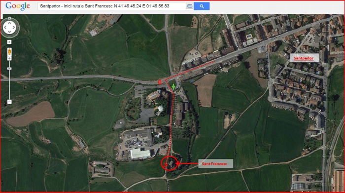 Església de Sant Francesc – Santpedor - Itinerari - Captura de pantalla de Google Maps, complementada amb anotacions manuals.