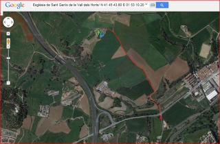 Església de Sant Genís de la Vall dels Horts - Bages - Itinerari proposat - Captura de pantalla de Google Maps, complementada amb anotacions manuals.