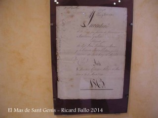 El Mas de Sant Genís - Navàs - Document de l'any 1863.