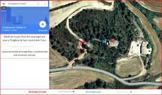 Església de Sant Jaume dels Tracs – Riner / Detall de la darrera part de l\'Itinerari - Captura de pantalla de Google Maps, complementada amb anotacions manuals