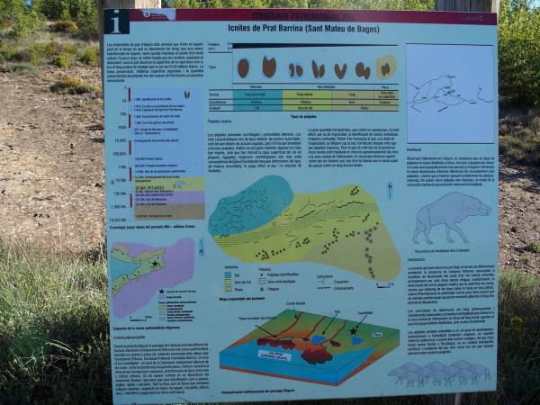 Ictines de Prat Barrina - Sant Mateu de Bages - Plafó informatiu situat davant de les empremtes.