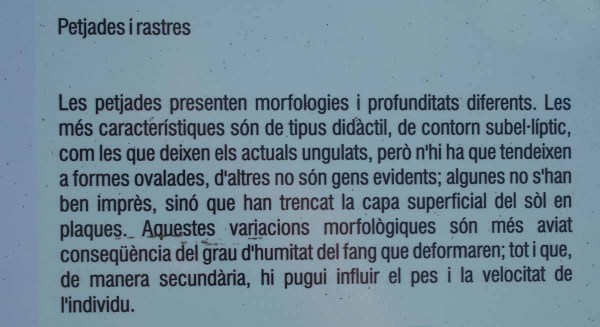 Ictines de Prat Barrina - Sant Mateu de Bages - Ampliació de les dades que figuren en un plafó informatiu situat davant de les empremtes.