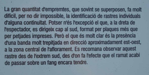 Ictines de Prat Barrina - Sant Mateu de Bages - Ampliació de les dades que figuren en un plafó informatiu situat davant de les empremtes.