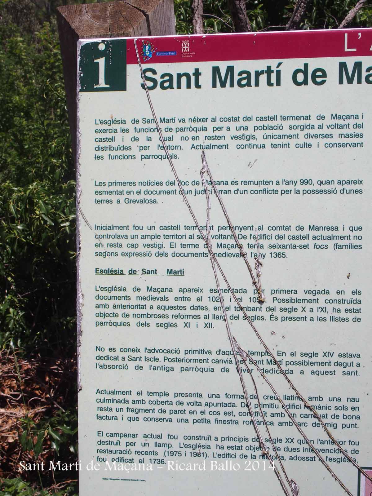 Església de Sant Martí de Maçana – Rubió - Ampliació, per fer-lo llegible, d'un plafó informatiu situat al davant de l'església.