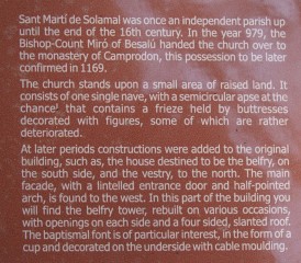 Ampliació / Detall del Plafó informatiu situat al davant de l\'Església de Sant Martí de Solamal – La Vall de Bianya