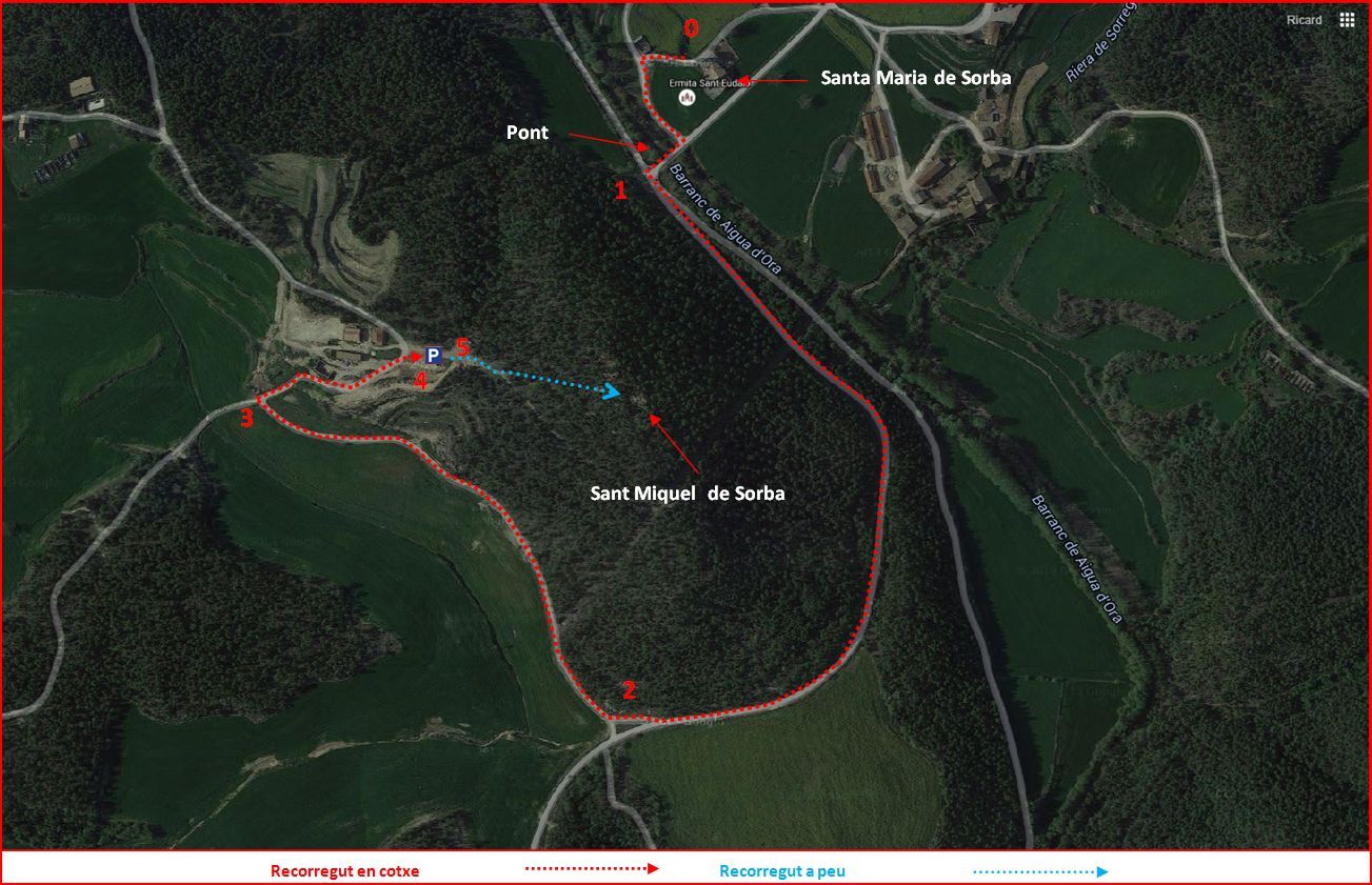 Església de Sant Miquel de Sorba – Montmajor - Camí d'accés - DETALL - Captura de pantalla de Google Maps, complementada amb anotacions manuals