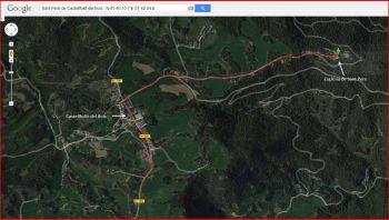 Església de Sant Pere – Castellfollit del Boix - Itinerari - Captura de pantalla de Google Maps, complementada amb anotacions manuals.