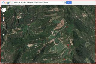 Part 2 de la ruta d'accés a l'església de Sant Sadurní del Pla / Avinyó - Captura de pantalla de Google Maps, complementada amb anotacions manuals.