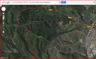 Església de Sant Vicenç d’Aladernet – Balsareny - Itinerari - Captura de pantalla de Google Maps, complementada amb anotacions manuals.