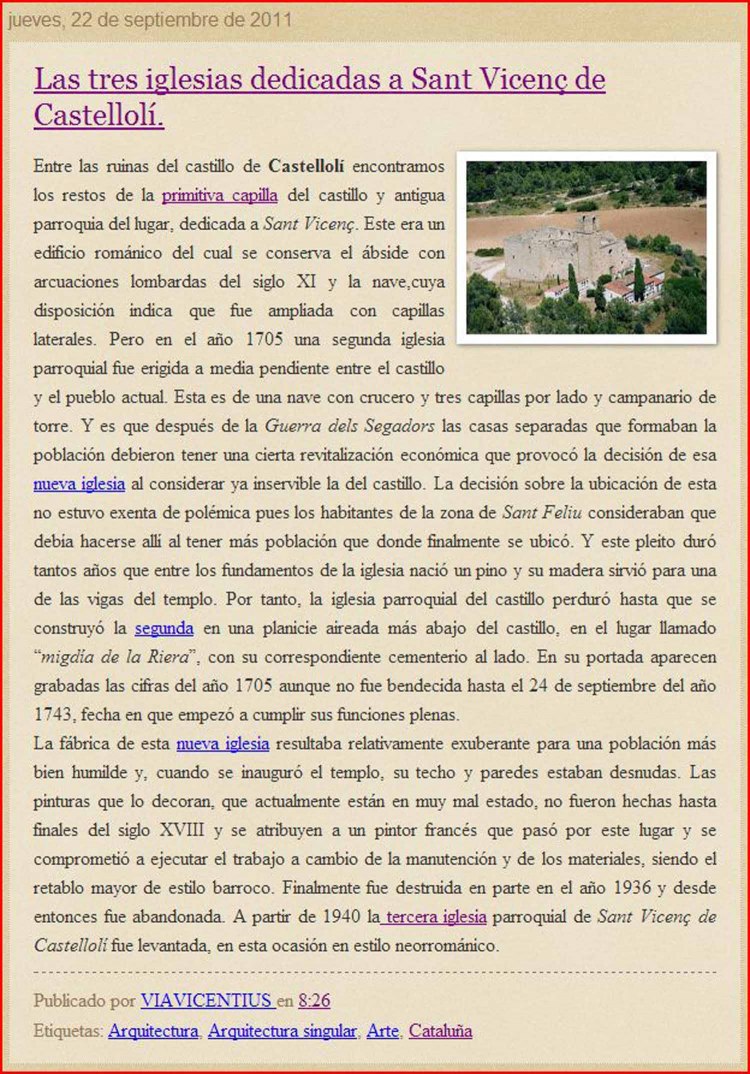 Las tres iglésias dedicadas a Sant Vicenç de Castellolí