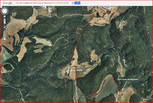 Església de Sant Vicenç de Vilarassau–Santa Maria d'Oló-Itinerari-Captura de pantalla de Google Maps, complementada amb anotacions manuals.