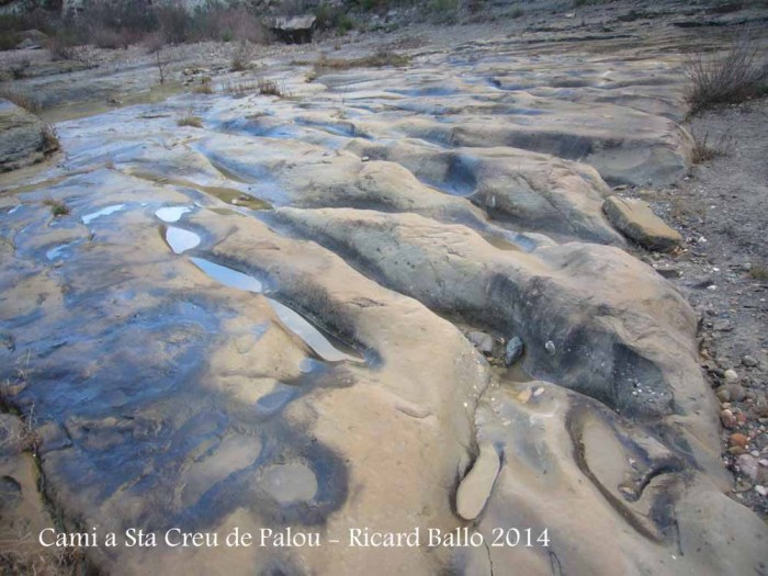 Camí a l'Església de Santa Creu de Palou – Mura - Torrent - Pedres modelades pel pas de l'aigua.