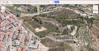Camí a l'Església de Santa Creu de Palou – Mura - Itinerari inicial - Captura de pantalla de Google Maps, complementada amb anotacions manuals.
