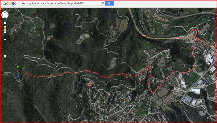 Església de Santa Margarida del Pla – Castellgalí - Captura de pantalla de Google Maps, complementada amb anotacions manuals.