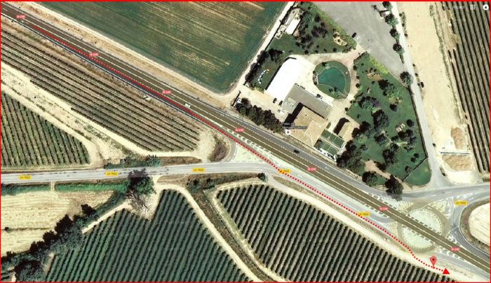 Camí a l'Església de Santa Maria de Margalef – Torregrossa - Mapa - Detall inici de l'itinerari. Captura de pantalla de Google Maps, complementada amb anotacions manuals