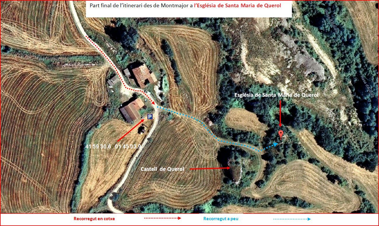 Església de Santa Maria de Querol-Detall de la part final de l'itinerari-Captura de pantalla de Google Maps, complementada amb anotacions manuals