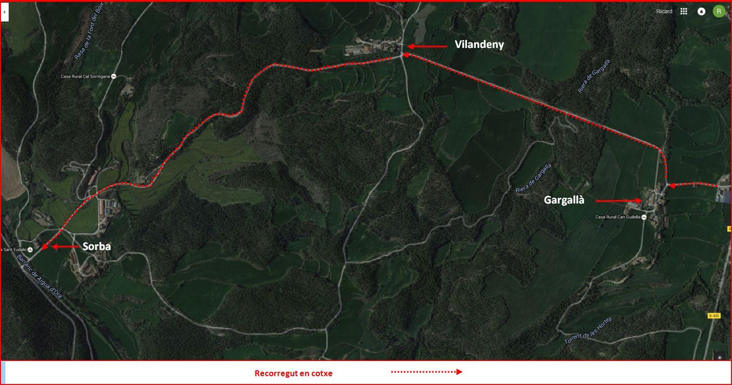 Església de Santa Maria de Sorba – Montmajor - Detall itinerari - Captura de pantalla de Google Maps, complementada amb anotacions manuals