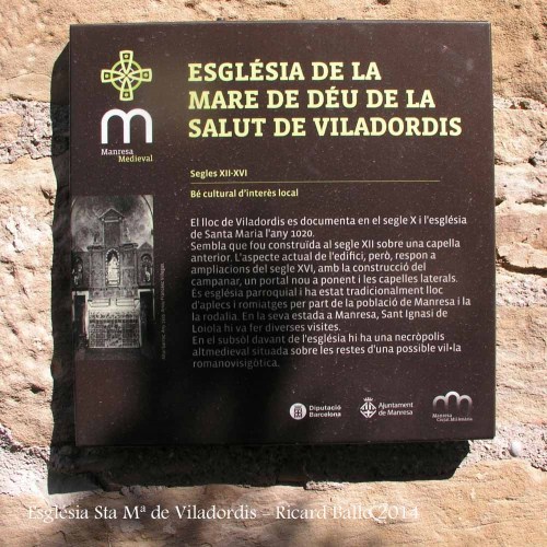 Església de Santa Maria de Viladordis – Manresa - Plafó informatiu situat al costat de l'església.