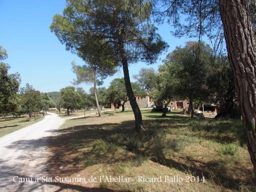 Vista del Mas Abellar des del lloc on hem aparcat el vehicle.