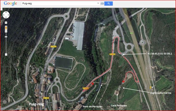 Puig-reig - MAPA - Situació i mode d'accés de diverses edificacions. Captura de pantalla de Google Maps, complementada amb anotacions manuals.