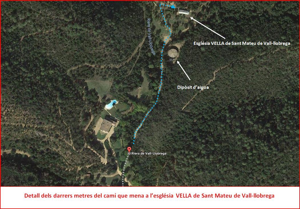 Església VELLA de Sant Mateu-Vall-llobrega - Detall darrera part del recorregut - Captura de pantalla de Google Maps complementada amb anotacions manuals