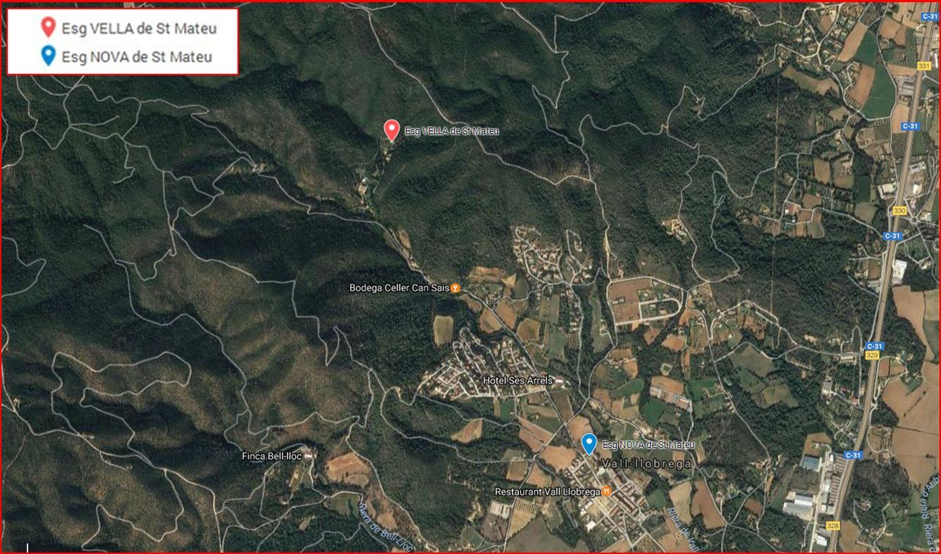 Esglésies VELLA i NOVA de Sant Mateu-Vall-llobrega - Detall situació - Captura de pantalla de Google Maps