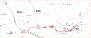 Pleta de Les Pallargues - I - Captura de pantalla d'un mapa de l'Institut Cartogràfic de Catalunya, complementat amb anotacions manuals.