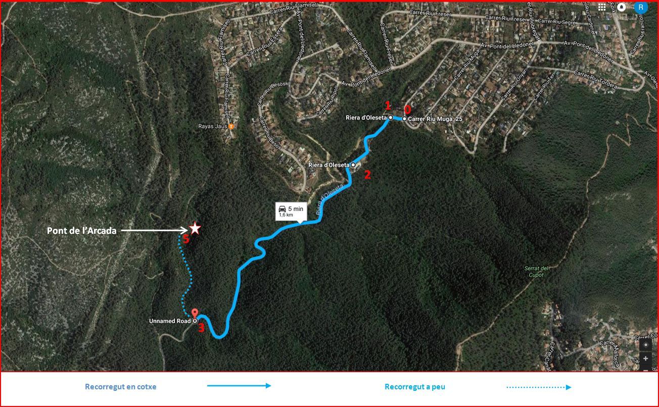Pont de l’Arcada – Olesa de Bonesvalls - Captura de pantalla de Google Maps, complementada amb anotacions manuals