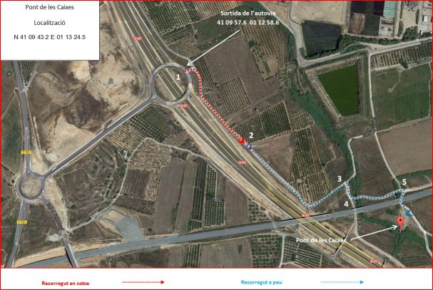 Pont de les Caixes – Constantí - Captura de pantalla de Google Maps, complementada amb anotacions manuals