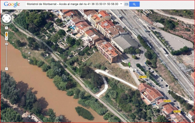 Monistrol de Montserrat - Accés al passeig fluvial - Captura de pantalla de Google Maps, complementada amb anotacions manuals.