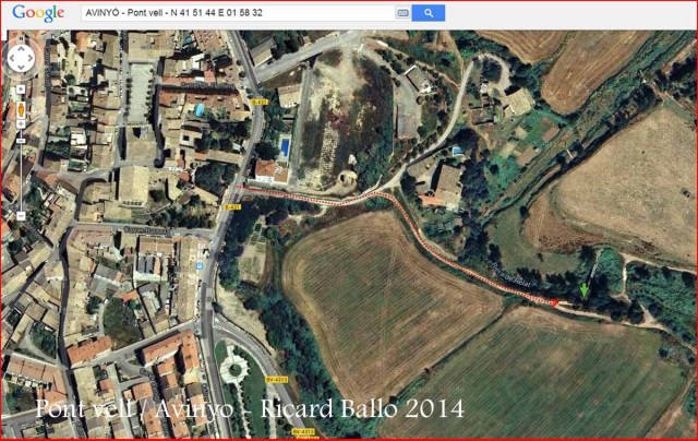 Pont vell d’Avinyó – Avinyó - Itinerari - Captura de pantalla de Google Maps, complementada amb anotacions manuals.