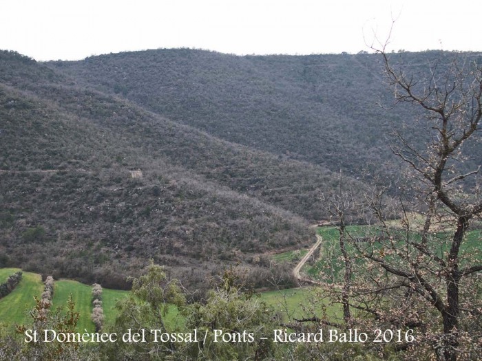 Vista de l'Església de Sant Domènec del Tossal–Ponts, a "Mitja costa"