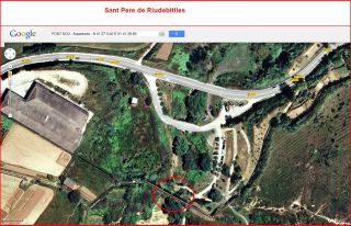 Sant Pere de Riudebitlles-Pont Nou-Situació-Captura de pantalla de Google Maps, complementada amb anotacions manuals