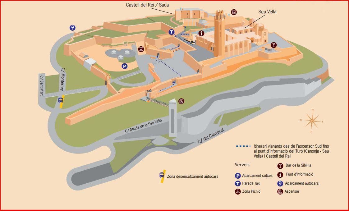 Turo de la Seu Vella - Mapa obtingut de la pàgina web http://www.turoseuvella.cat/fitxers/acces-al-turo