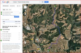Itinerari- camí d'accés a les Tines del Candela. Captura de pantalla de Google Maps.