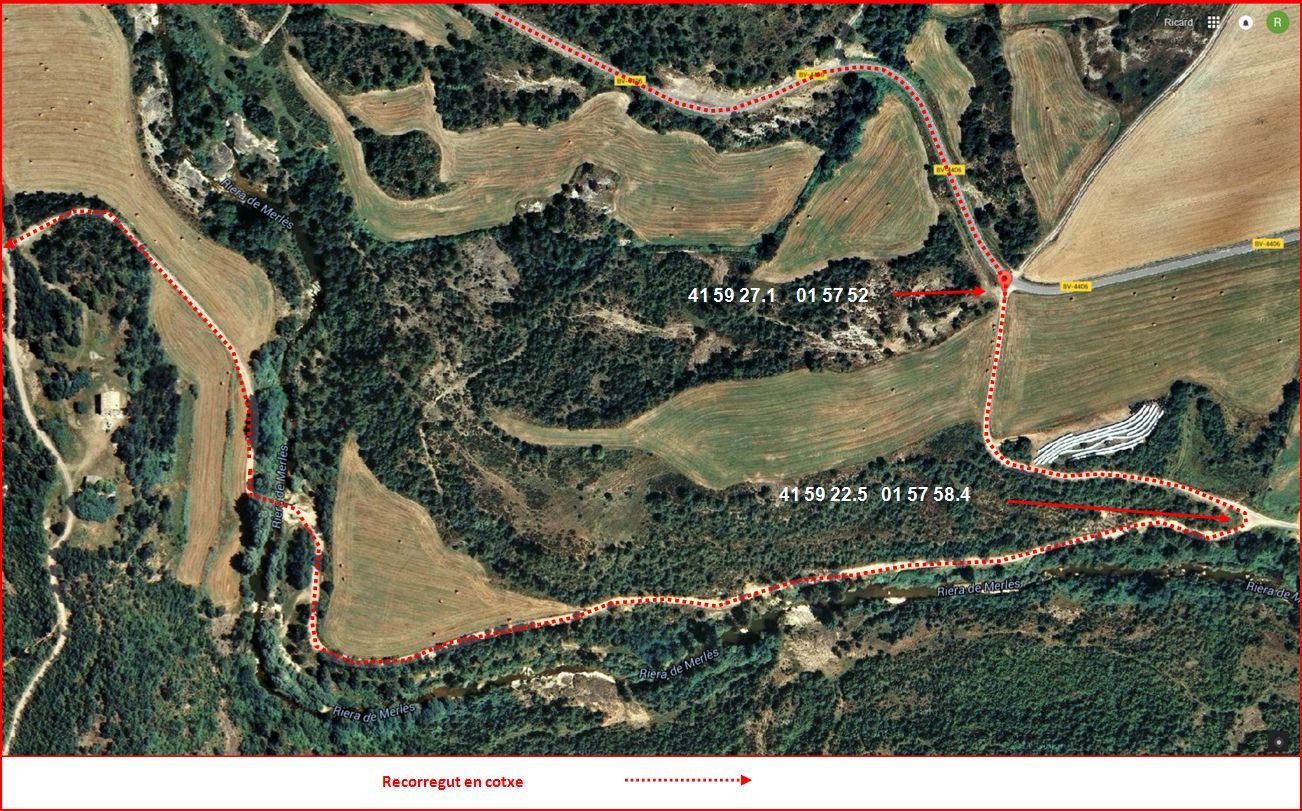 Torre de Ginebret-Mapa inicial de l'itinerari - Captura de pantalla de Google Maps, complementada amb anotacions manuals