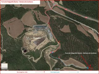Torre de Telegrafia Òptica – Clariana de Cardener - Itinerari - Captura de pantalla de Google Maps, complementada amb anotacions manuals