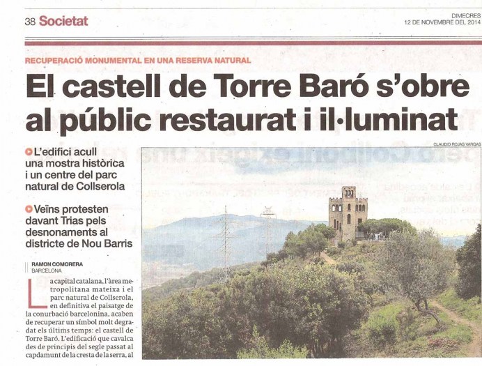 Torre del Baró - Informació extreta de "El periódico de Catalunya" - edició 12/11/2014