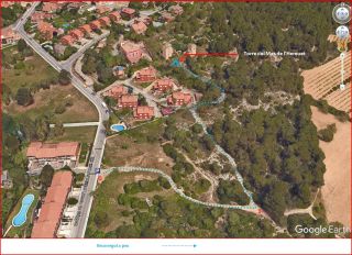 Mapa de l\'itinerari, a peu, del camí per anar a la Torre del Mas de l’Hereuet – Tarragona - Captura de pantalla de Google Maps, complementada amb anotacions manuals