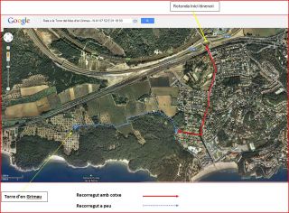 Torre del Mas d'en Grimau - Captura de pantalla de Google Maps, complementada amb anotacions manuals.