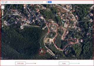 Torre del telègraf de Montornès del Vallès - Itinerari - Captura de pantalla de Google Maps, complementada amb anotacions manuals.