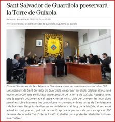 Torre del Telègraf – La Guíxola – fotografia d'un ple de l'Ajuntament de Sant Salvador de Guardiola, celebrat l'any 2012, on s'aprova sol·licitar la declaració de BIL, rehabilitar-la i donar-la a conèixer.