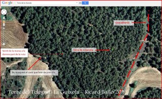 Torre del Telègraf – La Guíxola – Sant Salvador de Guardiola-Part final de l'ITINERARI-Captura de pantalla de Google Maps, complementada amb anotacions manuals.