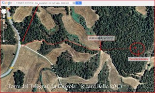 Torre del Telègraf – La Guíxola – Sant Salvador de Guardiola-ITINERARI-Captura de pantalla de Google Maps, complementada amb anotacions manuals.